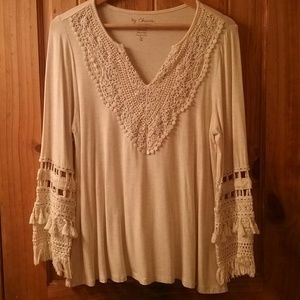 Chicos Crochet Detail Embroidered Top